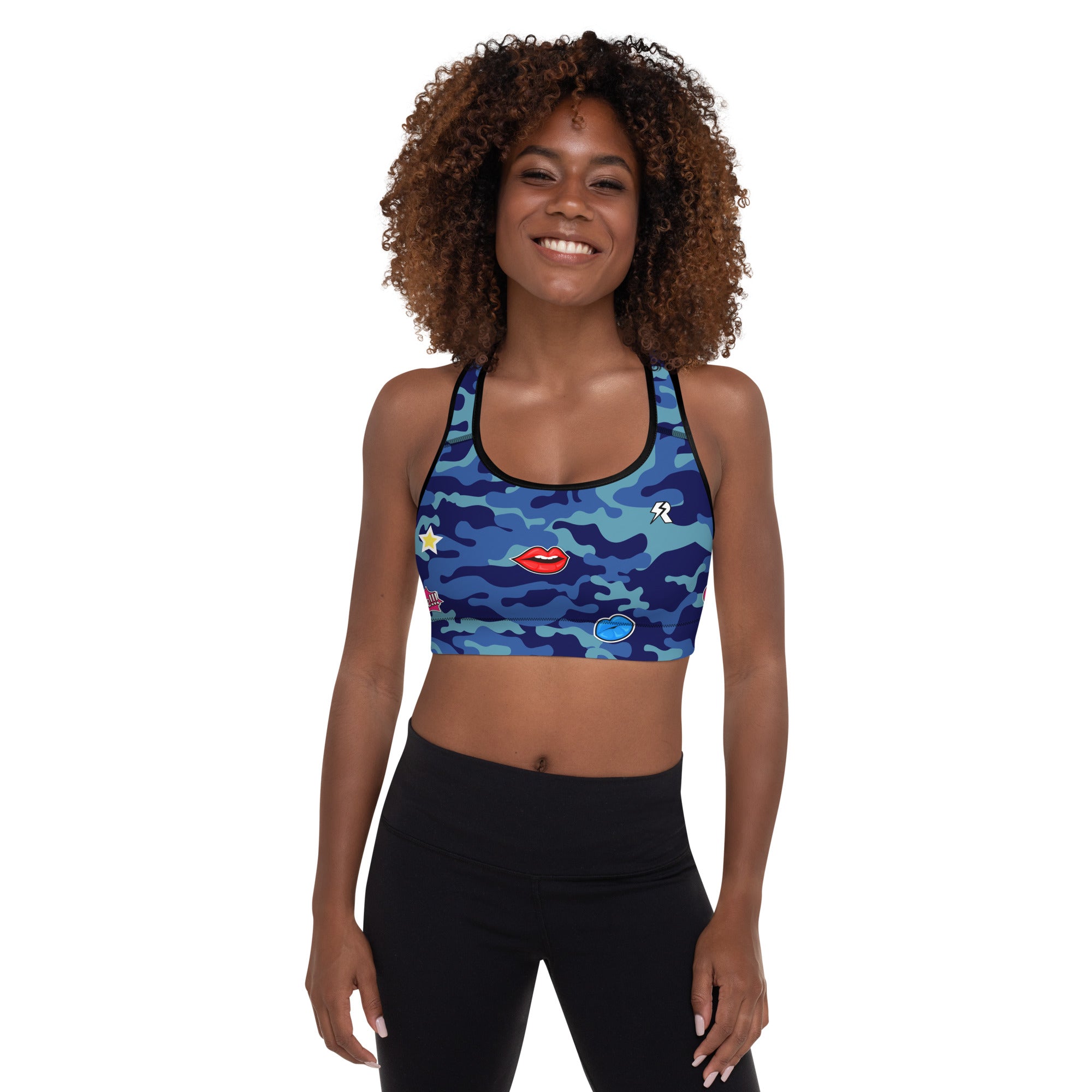Fierce Blue Camo Print Sports Bra